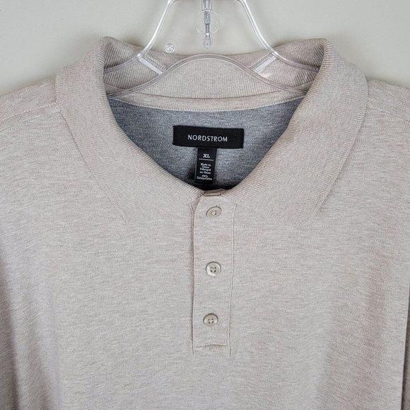 Nordstrom Brand Heather Taupe Button Up Short Sleeves Knit Cotton Polo Shirt XL - Picture 4 of 9